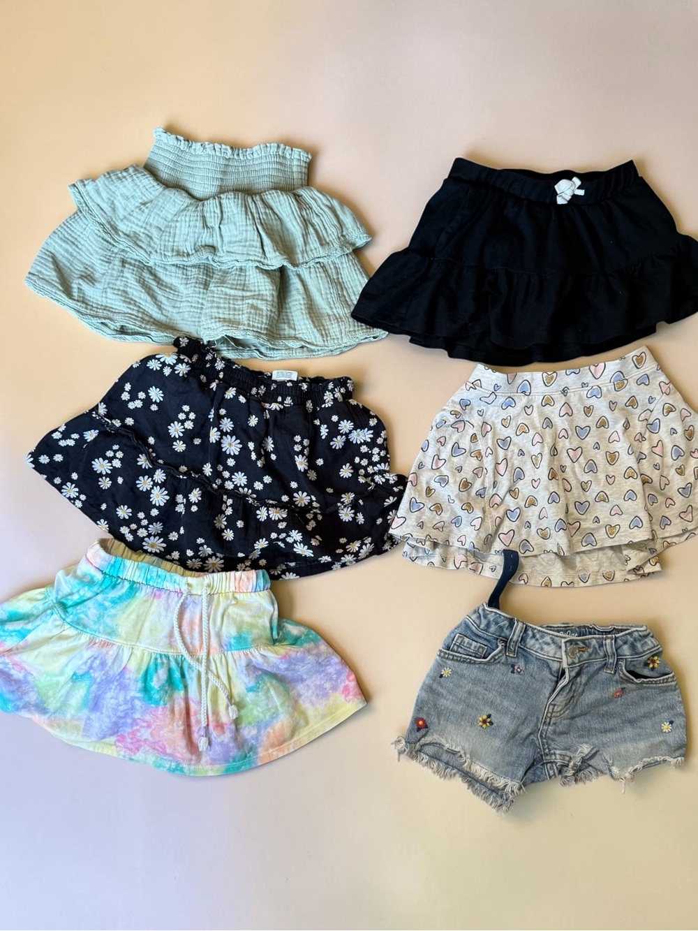 Kids Ruffle Skirt Shorts - Mint, Black, Floral, Heart, Tie-Dye, Denim bundle